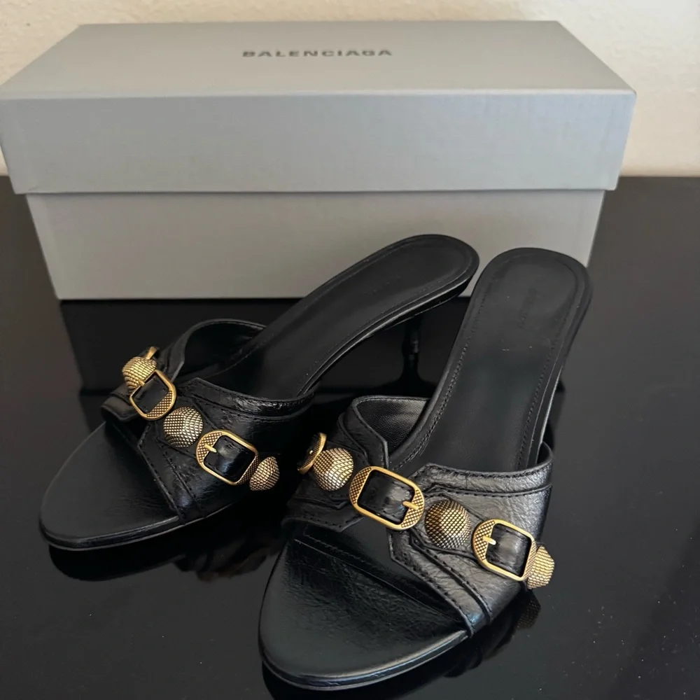 Balenciaga Cagole Black Leather Sandals